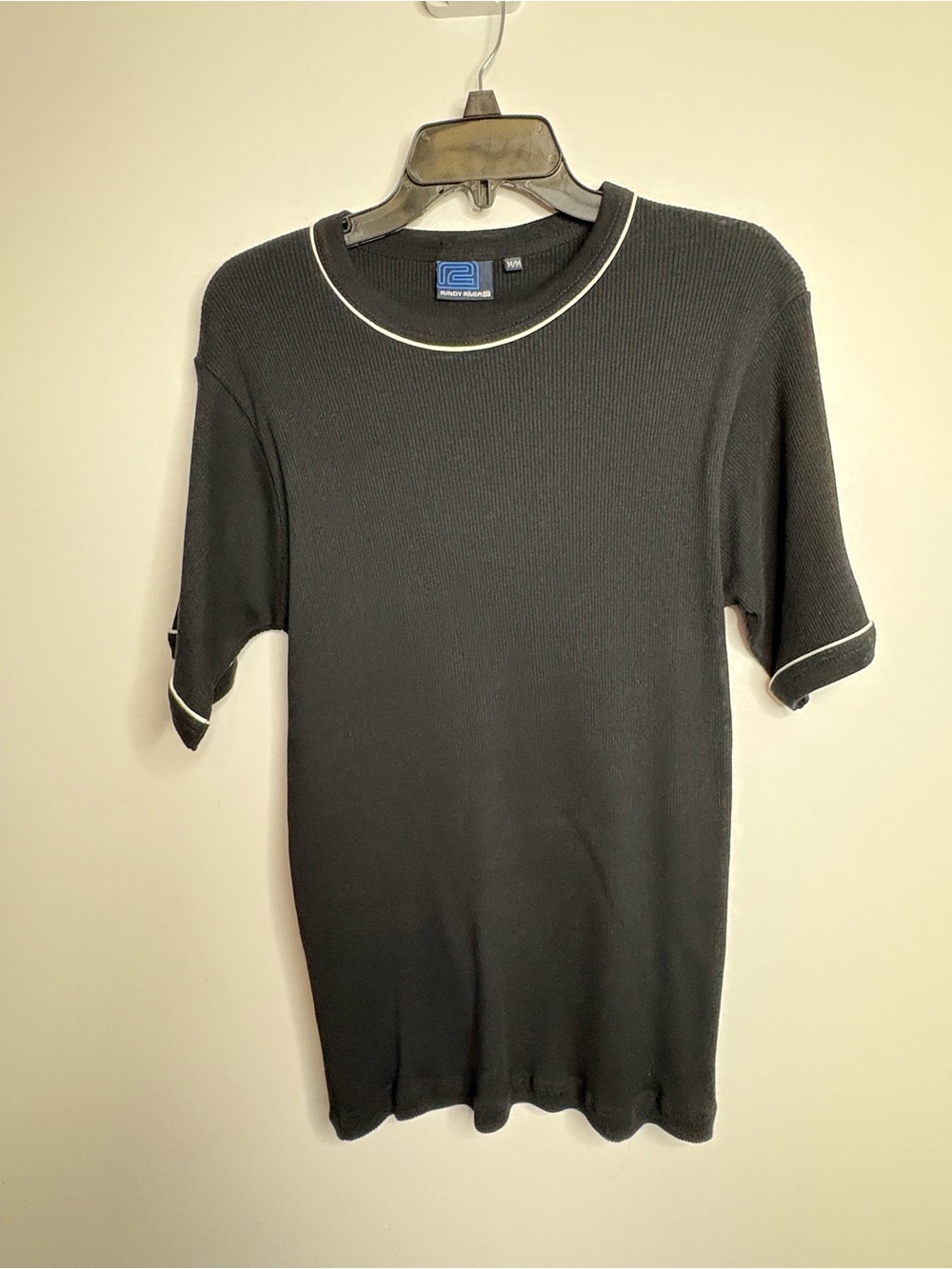 Randy River Black Short Sleeve Ribbed Tee with White Trim Size M Cotton